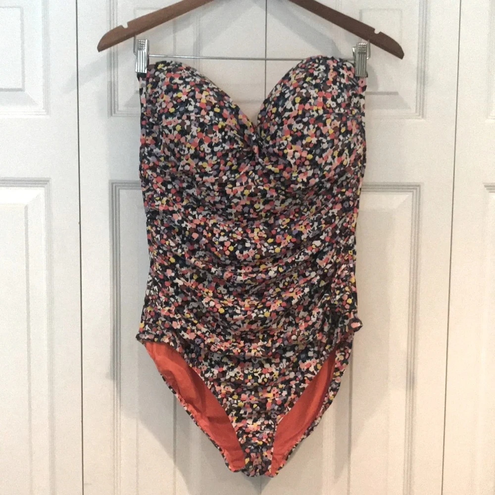 Anne Cole Multi Twist Shirred Bandeau One Piece Swimsuit Size 16 - Picture 3 of 8
